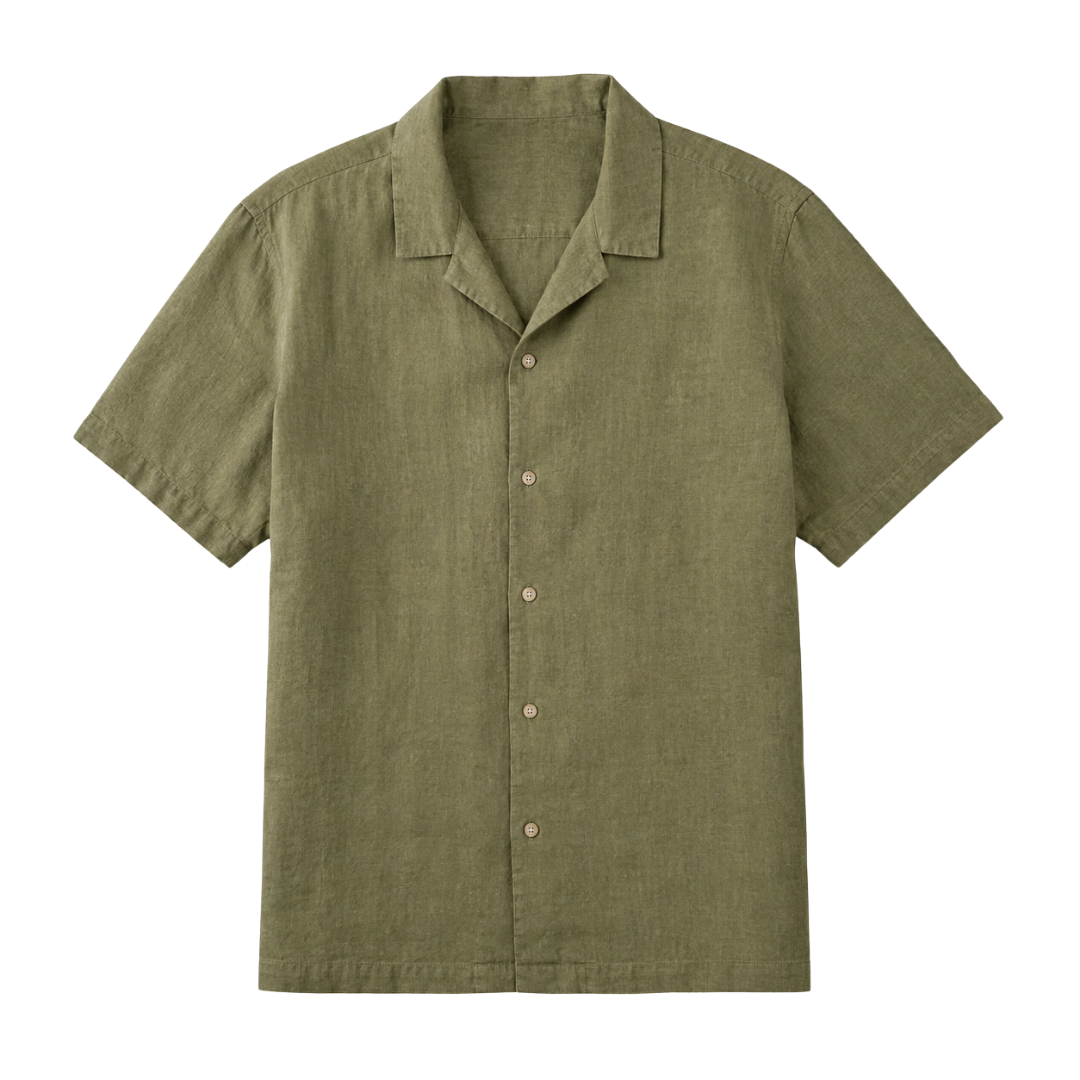 Olive Linen Camp Collar Shirt