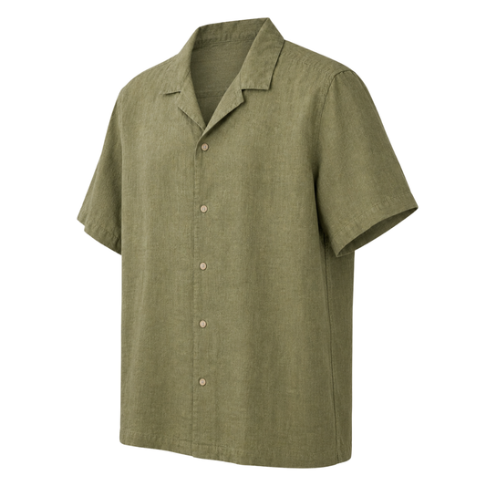 Olive Linen Camp Collar Shirt