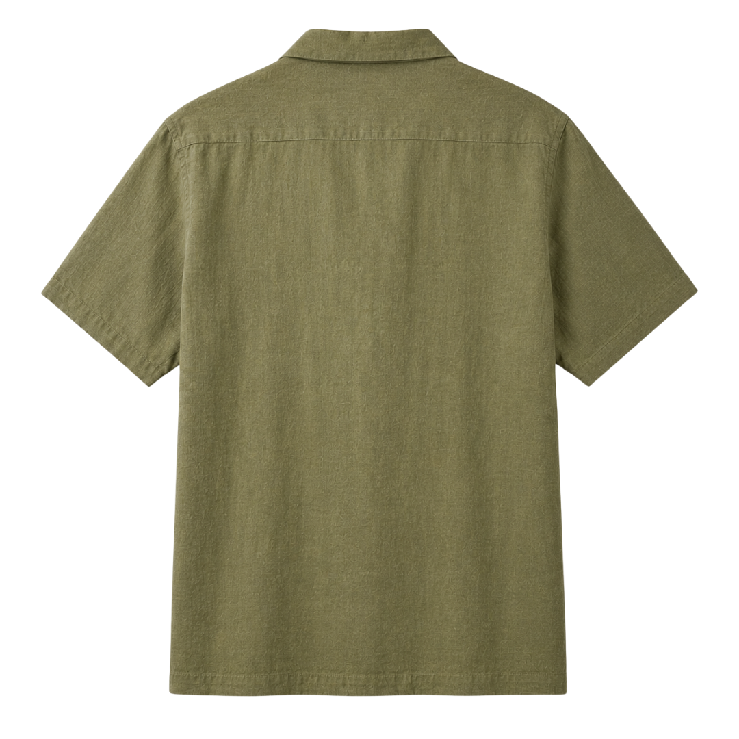 Olive Linen Camp Collar Shirt