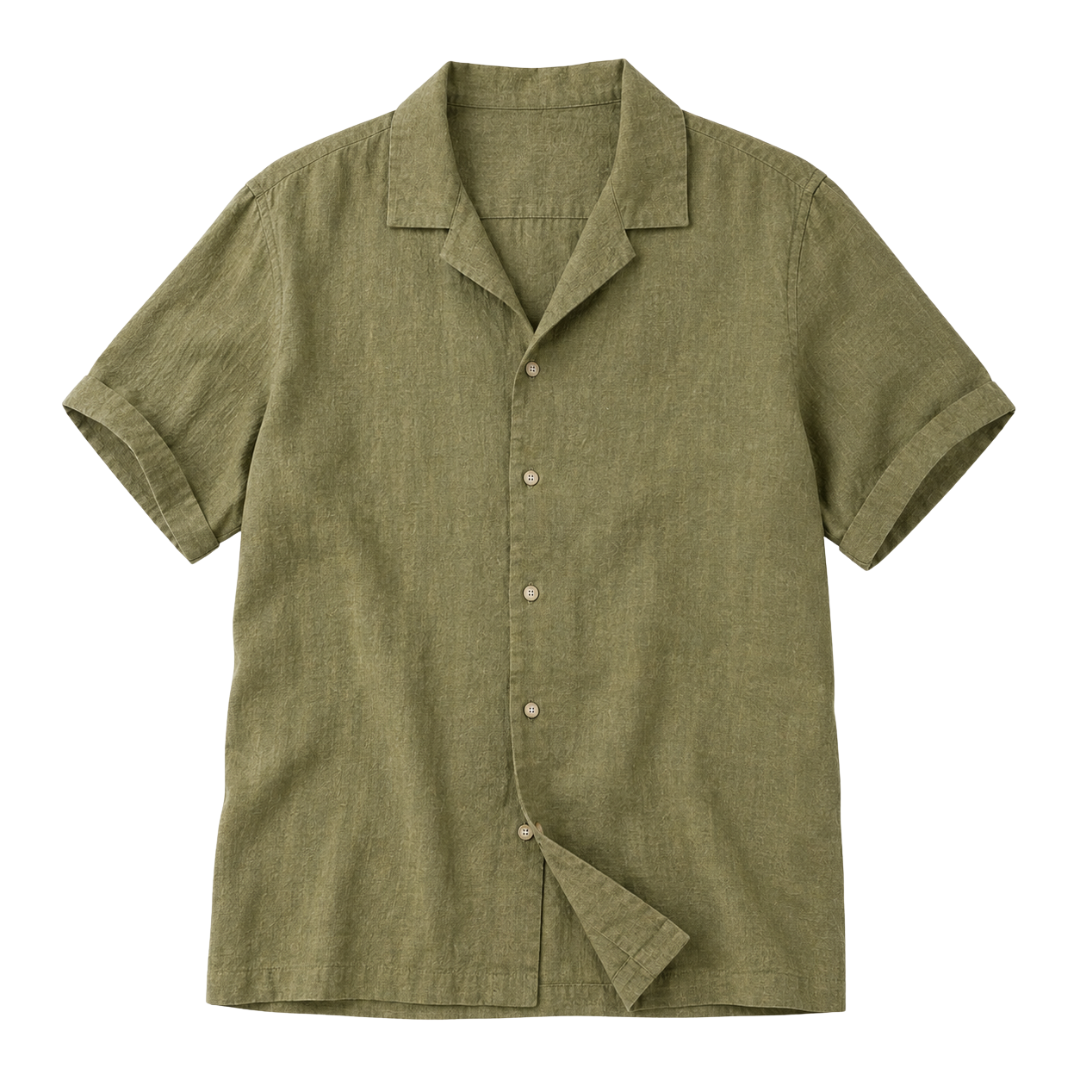 Olive Linen Camp Collar Shirt